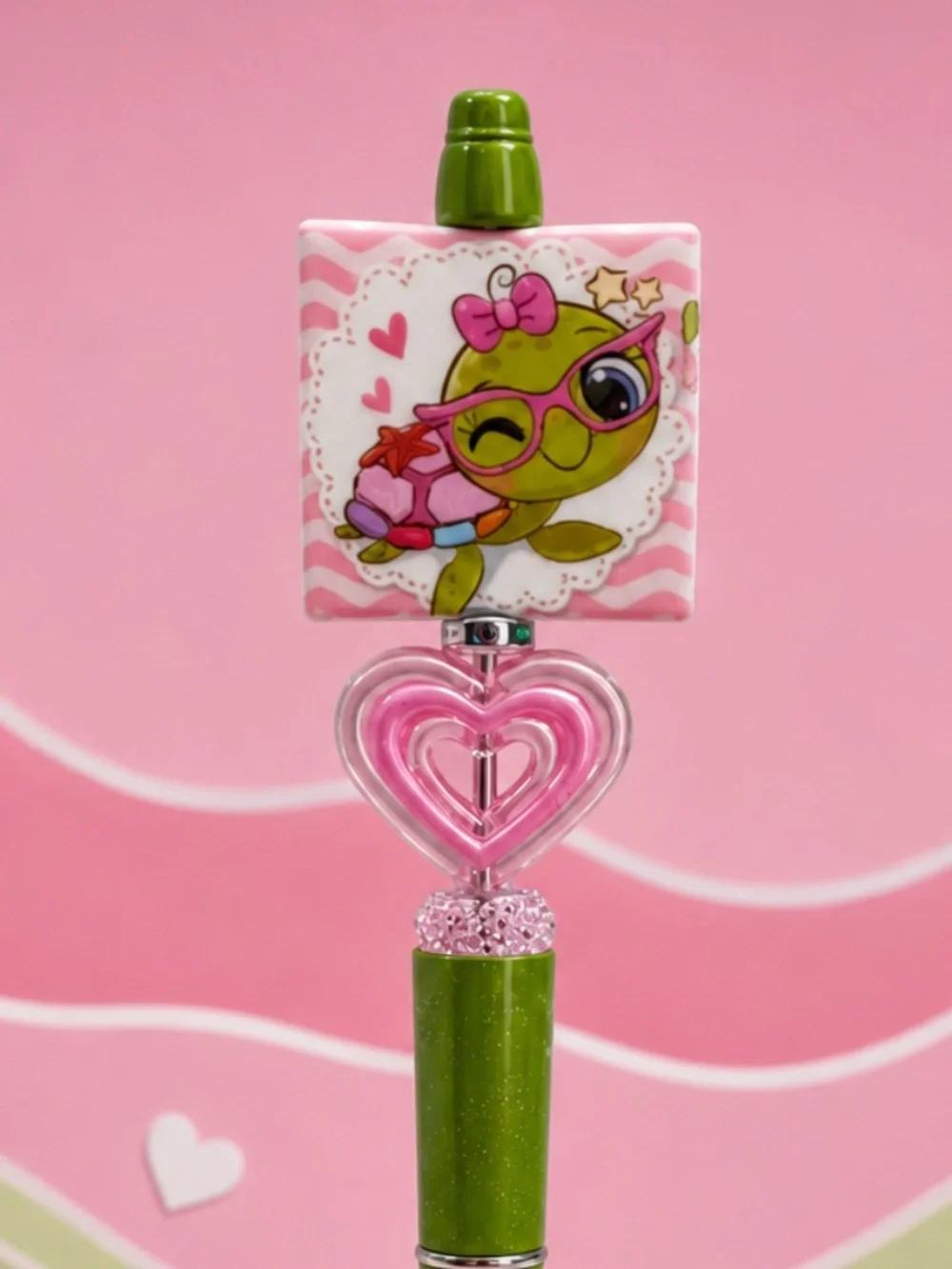 Sweet Turtle Heart Decorative Beaded Pen